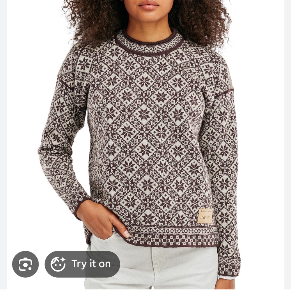 Dale of Norway Bjoroy Brown/Plum and Cream Knit Sweater size M